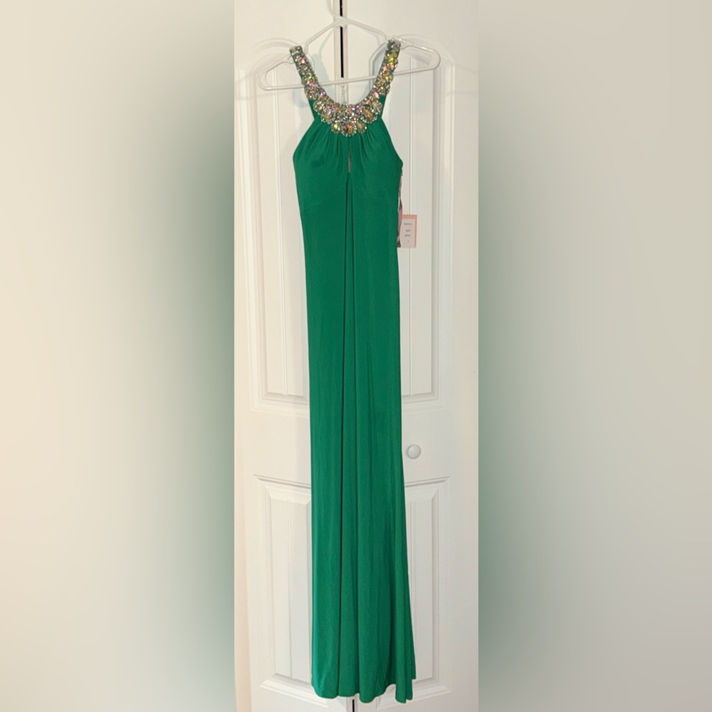 Embellished Green Halter Maxi Gown for Weddings